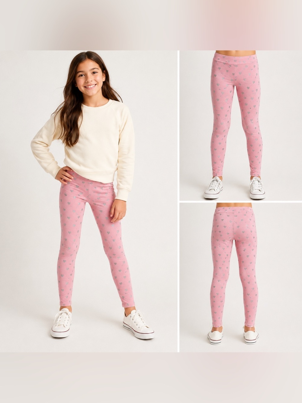 Crewcuts Girls Size 10 Pink Silver Glitter Heart Leggings Stretch Cotton NWT